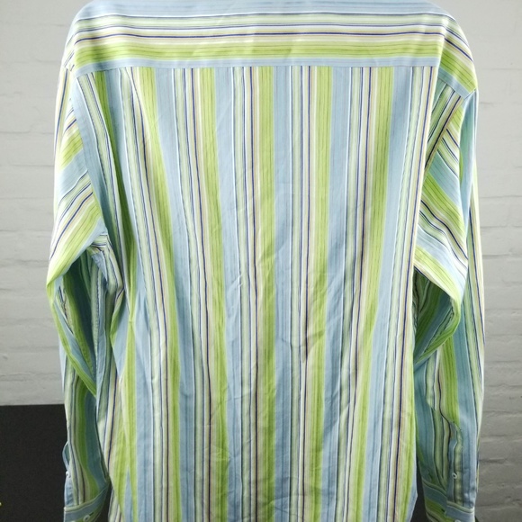 Bugatchi Green Blue Striped Cotton Sz XXL 2XL - Picture 7 of 8